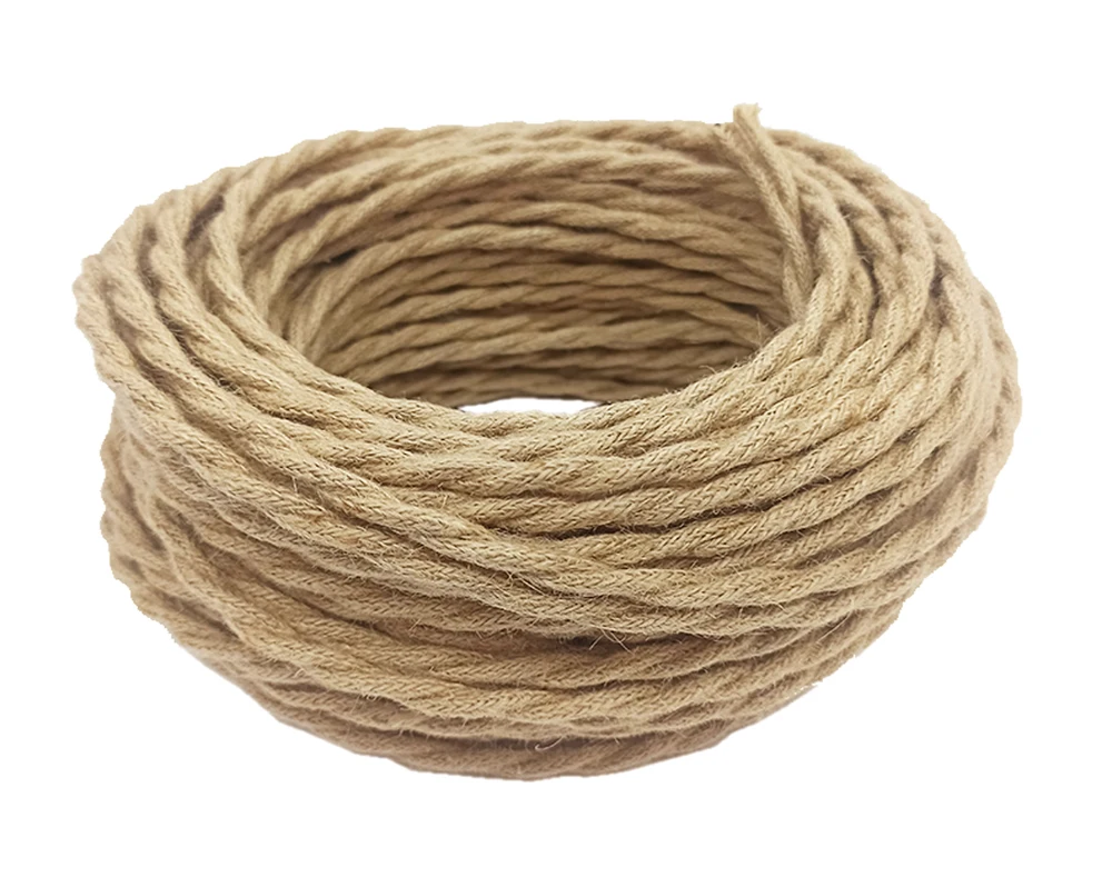 10M Vintage 2 Cores Electric Wire Rope Twisted Retro Hemp Braided Cable Decor UK