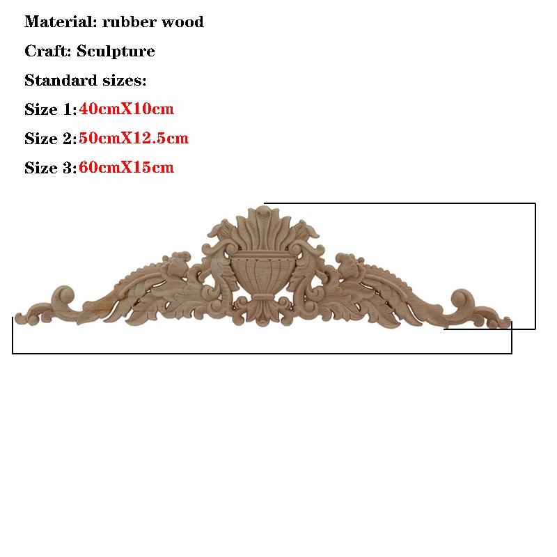 Onlay Wood Mouldings Wood Applique Decal Carved Unpainted Modern Long Large Leaves Flower Rubber Corner Furniture