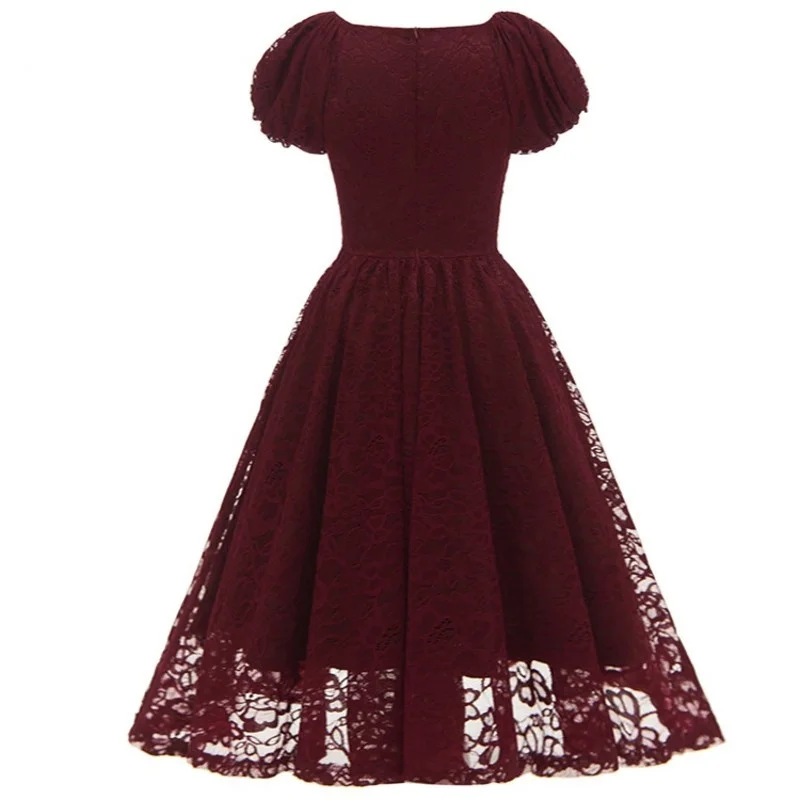 wine red 1950s back lace up dress
