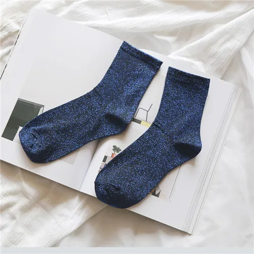Женские винтажные серебряные корейские модные носки с блестками для девочек, ретро блестящие носки Harajuku, повседневные носки художественного дизайна для подарка, креативные - Цвет: Синий