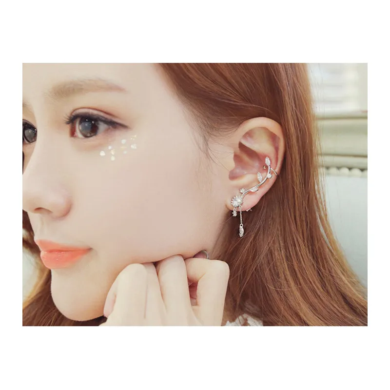 

Silver/Gold Colors Crystal Leaf Long Drop Earrings Luxury Bridal Wedding Jewelry for Women Trendy Earrings