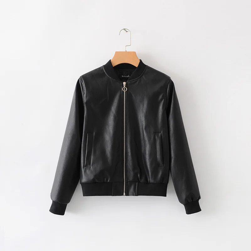 

38nm8-1158 2018 Autumn New Style Casual Wind WOMEN'S Dress Stand Collar Zipper Slim Fit Leather Jacket Coat