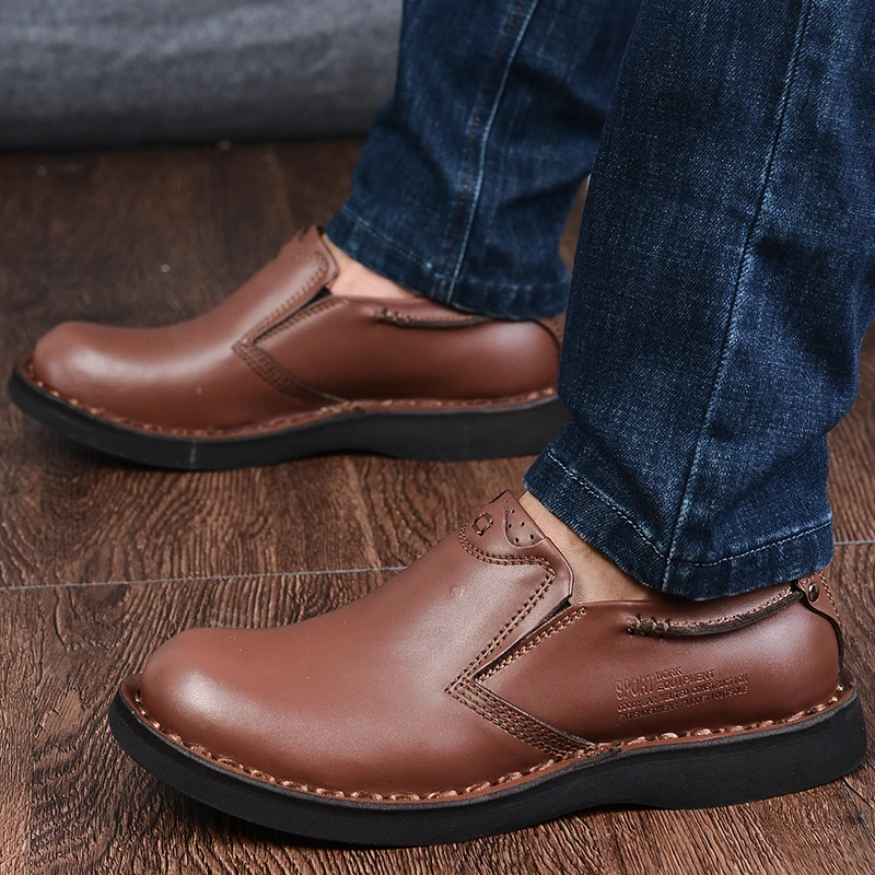 

KATESEN Men Shoes Genuine Leather Casual Shoes High Quality Outdoor Work Rubber Sole Sneakers Men Oxford Shoes Zapatillas Hombre