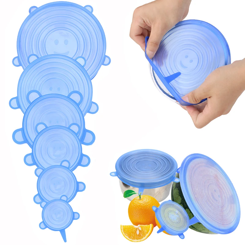 6 uds. Tapas elásticas de silicona que mantienen el sello fresco reutilizable tapa de la olla cubierta de la olla accesorios de cocina|Tapas de batería de cocina| - AliExpress