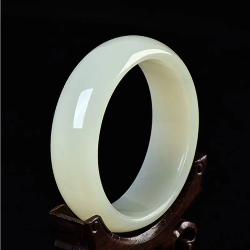 

Natural A-type Jade Bracelet Fashion Women's White Jade Boutique Widened and Thickened Jewelry Gift Lanolin Jade Bracelet