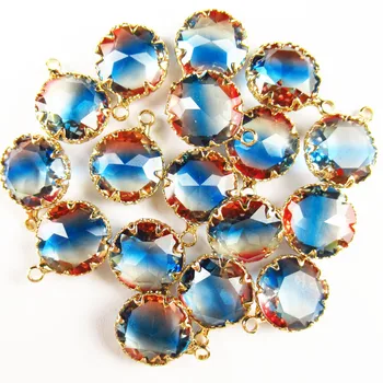 

10Pcs Beautiful Faceted Wrapped Red Blue Titanium Crystal Round Pendant Bead 13x5mm 38BB