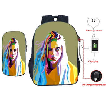 

New Mochila Billie Eilish Backpack 2Pcs/Sets Tote Pencil Case School Bags for Teens Girls Boy Travel travel bag