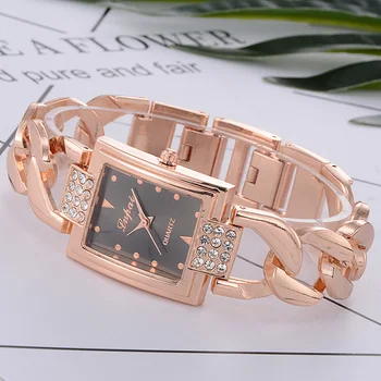 

Women Quartz Watch Fashion Glass Mirror Bracelet Style Alloy Strap Square Dial Watch LXH