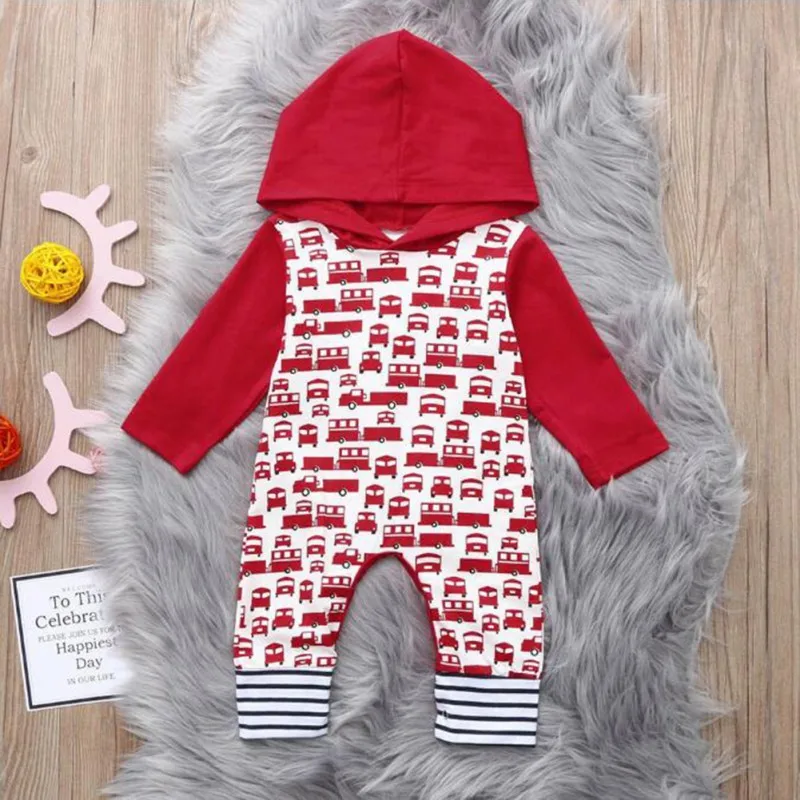 

1PCS Baby Boy Casual Jumpsuits Cartoon Printing Long Sleeve Hooded Rompers Kids Bodysuits 0-2Y Spring Autumn
