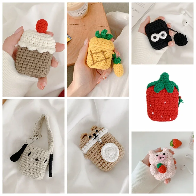 

Cute Cartoon Handmade Protective Knitted Case Skin Sweater Cover Silicone Headset Box Knitting Wool Earphone Cover For AirPods