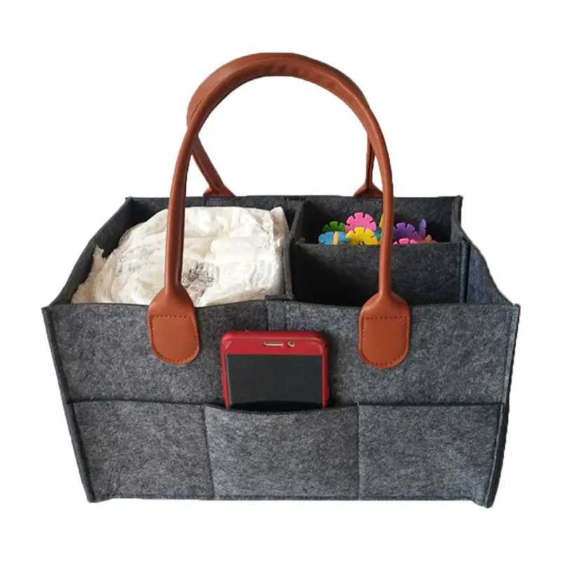 Portable Baby Diaper Organizer Shower Basket Nursery Storage Bin Car Travel Tote with leather handles - Цвет: GY