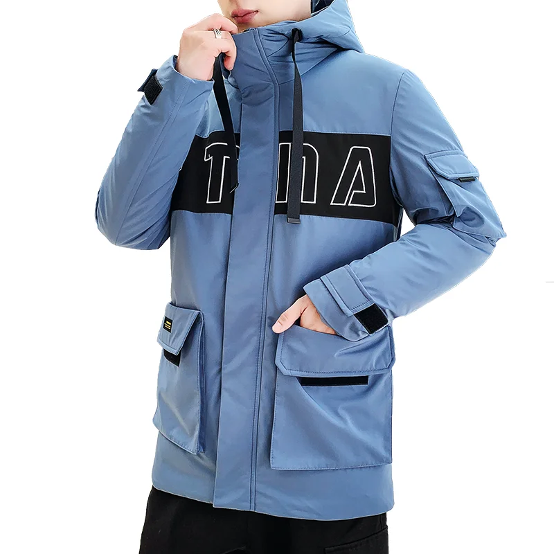 JUNGLE ZONE новое зимнее теплое модное повседневное пальто Мужская куртка теплая ветрозащитная Мужская парка с капюшоном пальто высокого качества 8219 - Цвет: 8129 blue