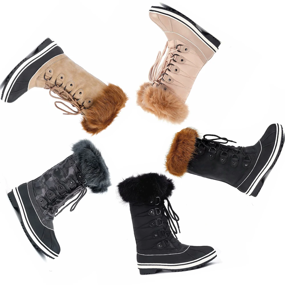 Maxmuxun/женские зимние ботинки; нескользящая обувь из водонепроницаемого материала на шнуровке; теплые ботинки