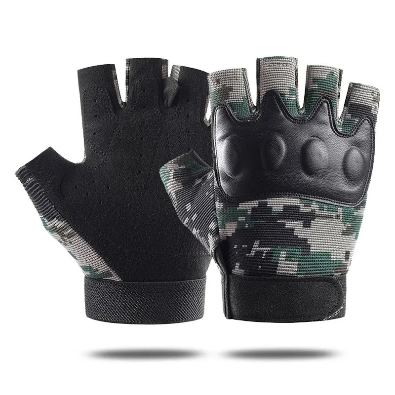 

Black PU Leather Camouflage Tactical Gloves Fingerless Mittens Army Military Riding Anti-cutting FightingTraining Gloves