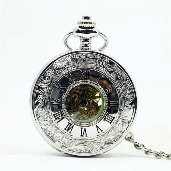 5 шт. мужские модные карманные часы в стиле стимпанк из нержавеющей стали с серебристым циферблатом, механические мужские часы с цепочкой-брелоком в подарок