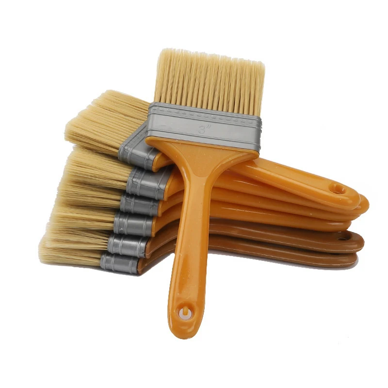 Pincel de pintura con mango de plástico, cepillo de flocado con empuñadura de plástico amarillo, pincel de flocado con pincel afilado completo de plástico