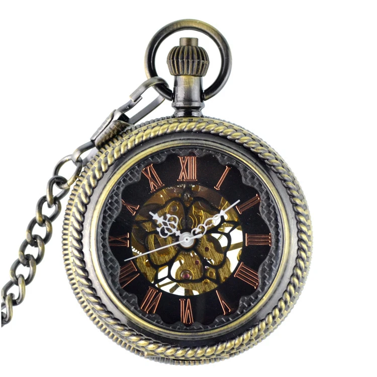 2019 бронза стимпанк Скелет Мужские механические старинные карманные часы люксовый бренд карманные часы цепочка мужские часы
