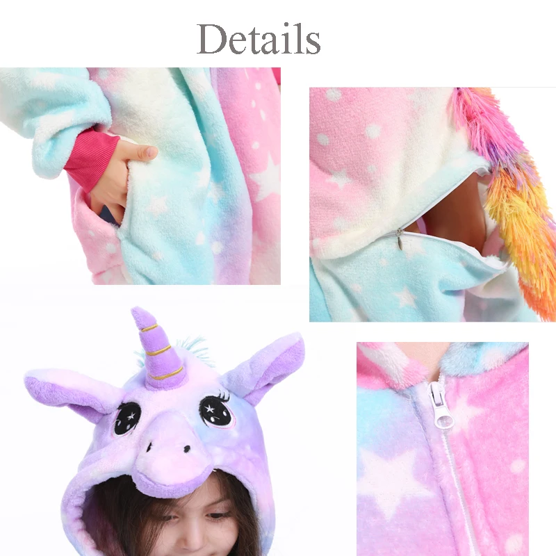 Kigurumi Unicorn Onesie Kids Pajamas For Children Animal Cartoon Blanket Sleepers Boys Costume Winter Baby Girl Licorne Jumspuit