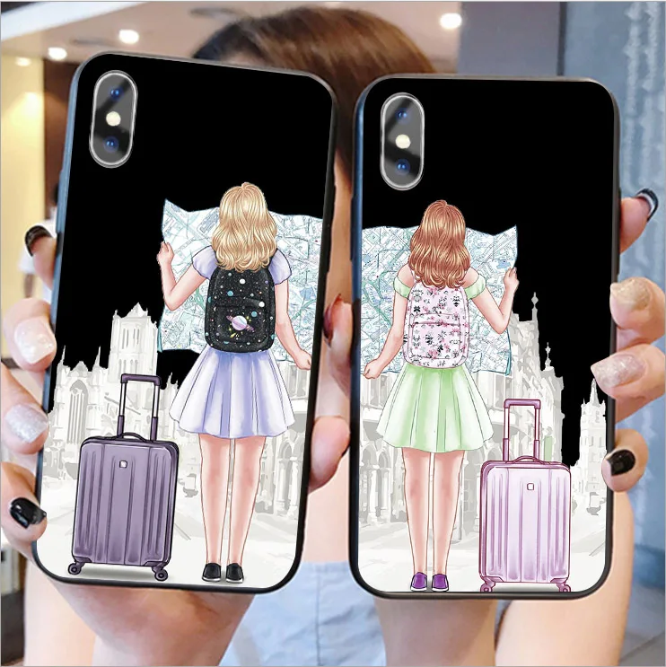 BFF дорожный Мягкий силиконовый чехол для девочки iPhone X XS MAX XR 6 6splus 7 7Plus 8 8Plus Pro good friend