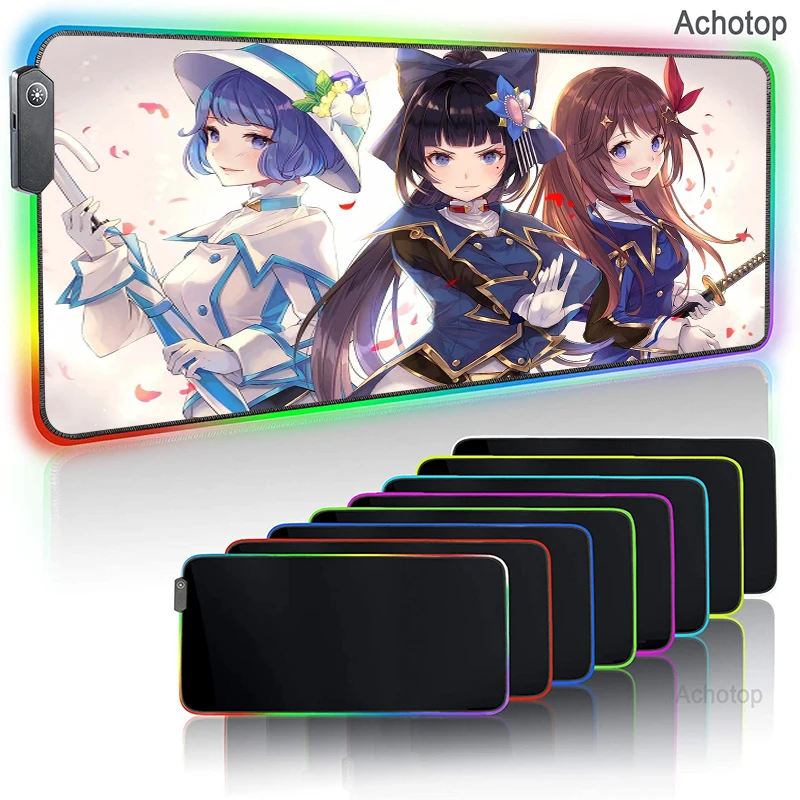 

Коврик для мыши Hololive с аниме-рисунком, милый коврик RGB для девушек, аксессуары для ноутбука, офиса, ПК, игр, большой светодиодный игровой ковр...