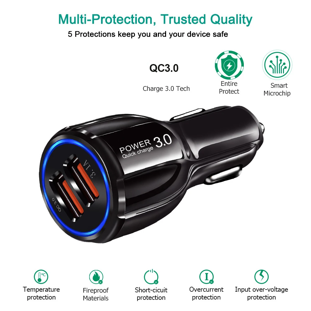 Автомобильное зарядное устройство USB Quick Charge 3,0 QC 3,0 2,0 адаптер быстрой зарядки двойной USB Автомобильное зарядное устройство для iphone Micro USB кабель зарядное устройство для телефона s