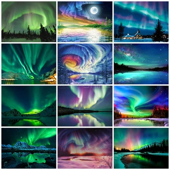 

EverShine Diamond Painting Aurora Cross Stitch Diamond Embroidery Landscape Cross Stitch Bead Picture Kits Decoration Home