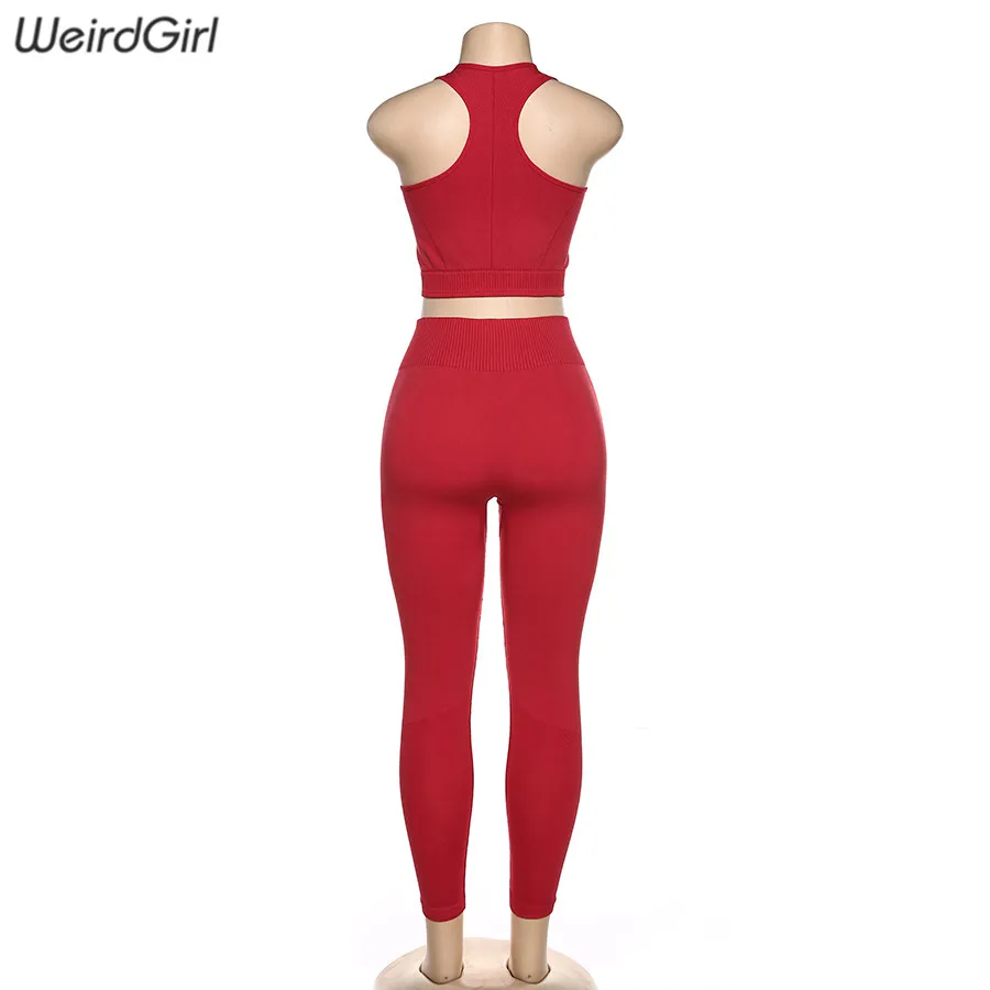 Weirdgirl/Женские повседневные спортивные комплекты из двух предметов, спортивные костюмы для фитнеса, майка с подкладами, эластичные леггинсы с высокой талией, спортивная одежда, Новинка