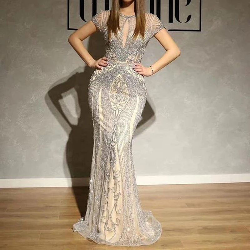 

Evening Gown Mermaid 5 Color Already Made Heavy Beading Dubai Prom Party Dresses Sleeveless For Women