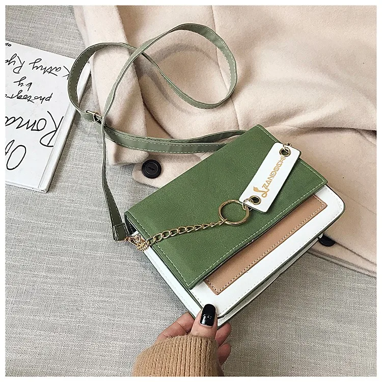 Litthing Scrub Leather Contrast Color Crossbody Bags For Women Mini Shoulder Messenger Bag Female Travel Chain Handbags