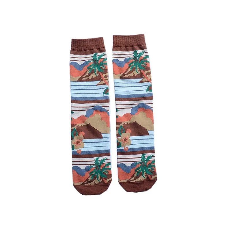 Dropshipping 2020 Combed Cotton Short Socks Unisex Cartoon Striped Coconut Tree Fashion Plaid Sunflower Retro Plant Sport Socks