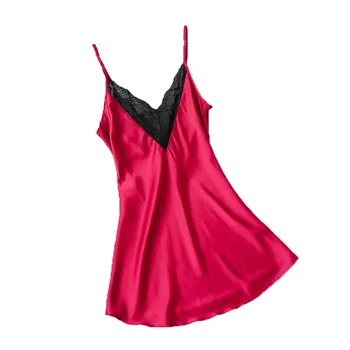 

Sexy Burgundy Faux Silk Satin Night Dress Sleeveless Nighties V-neck Nightgown Bathrobe Sleepwear Robe Nightwear Homewear