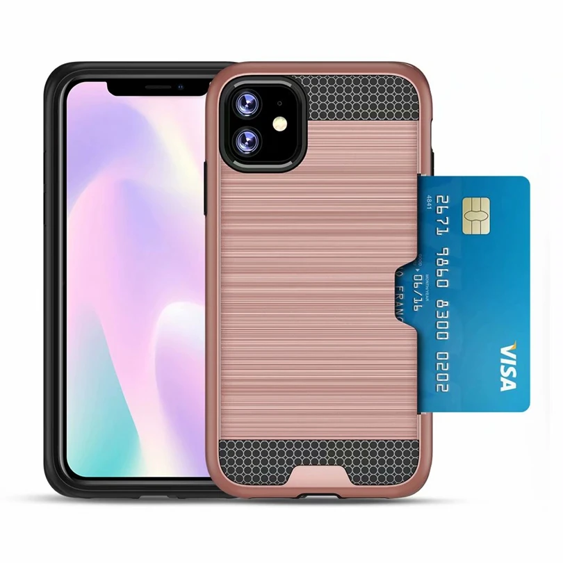 

For iPhone 11 6.1" 2019 Case Brushed Armor Rugged Silicone Rubber Hard Phone Cover For iPhone11 6.1" 2019 with Card Slot Case