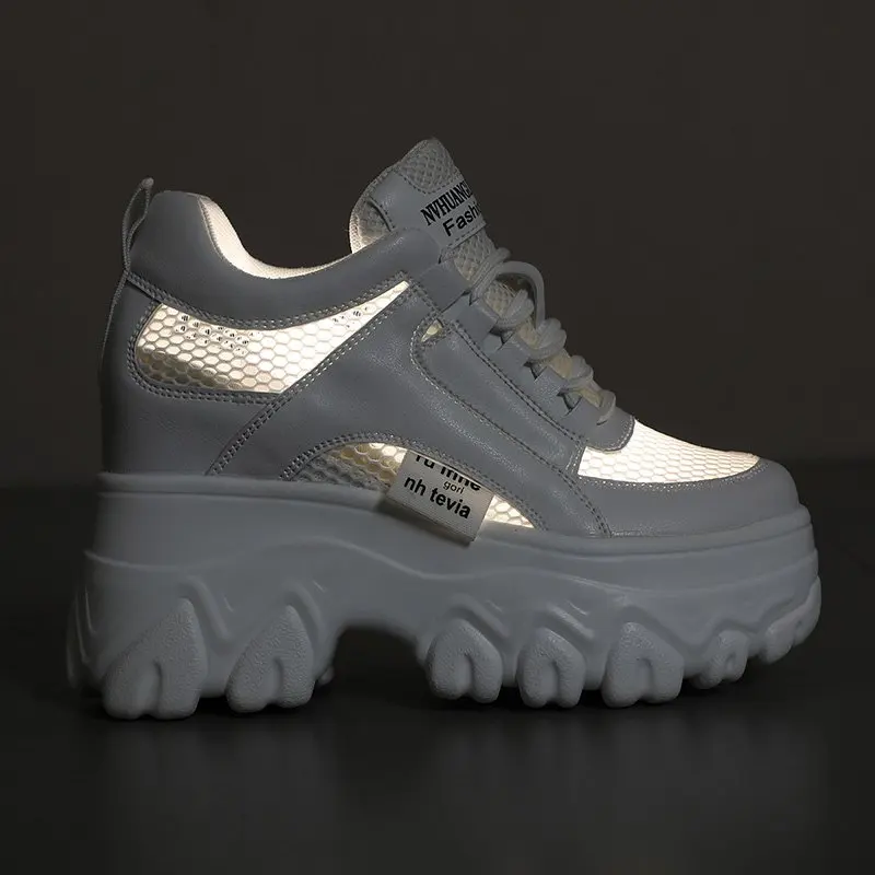 Breathable Mesh Chunky White Sneakers Women Summer Hollow Out Mesh Platform Sandals Woman Height Increased Casual Shoe 10cm women shoes,casual sneakers,women sneakers