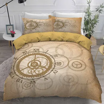 

Clock Timepiece Bedroom Decor Bedding Set Doona Yellow Background Microfiber 1PC Duvet Cover with Pillowcases Dropship