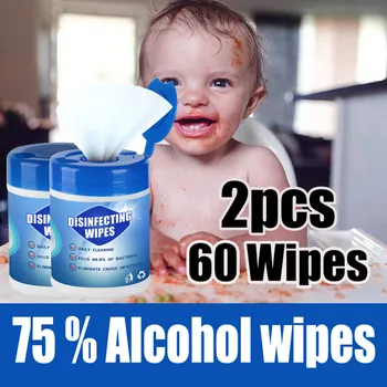 

2PC Disinfecting Wipes 60 Sheets Bag Portable Towel Container Wet Wipe Baby Skin Care 75 Alcohol Wipes 5ML Travel Towels #LR4