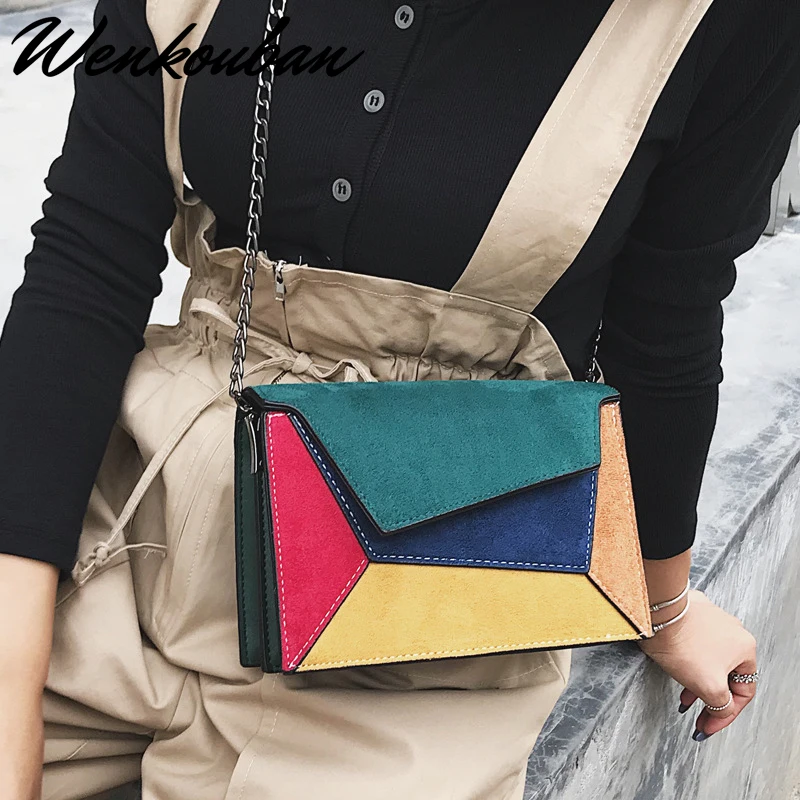 

Fashion Leather Messenger Bag Women Patchwork Chain Shoulder Bag Ladies Small Crossbody Bag Casual Flap Bag Malas De Senhora