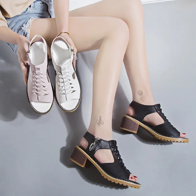 

2019 Sandals Women's Summer Flat Waterproof Platform Rubber Sole WOMEN'S Sandals Fish Mouth Side Zipper Retro Versatile WOMEN'S