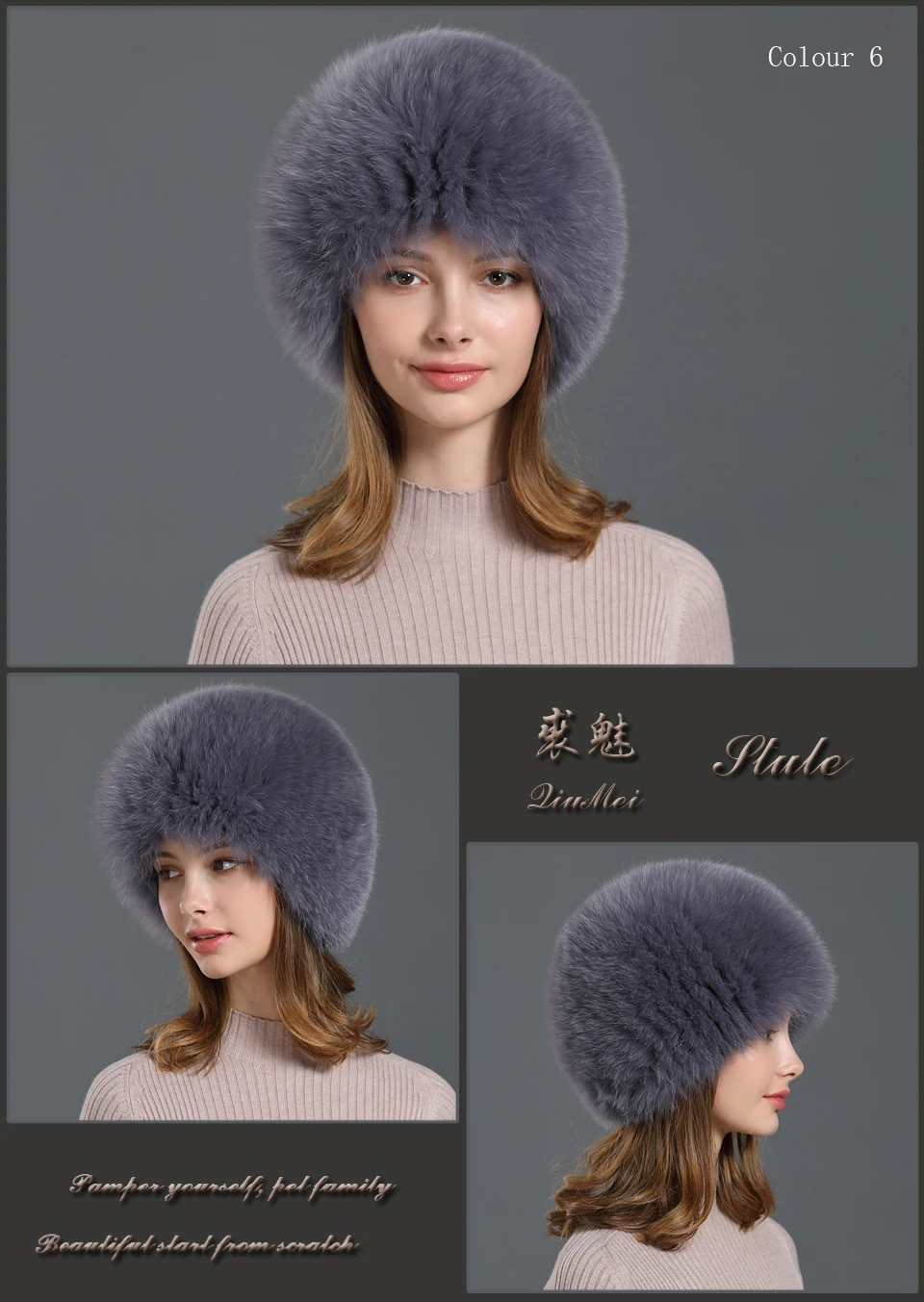 QiuMei, женские шапки-бомберы из натурального Лисьего меха, женская шапка для русской зимы, вязаная шерстяная шапка, утепленные меховые Бомберы, шапка, классическая