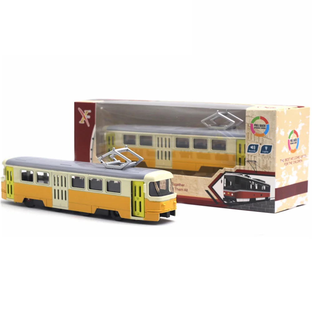 Diecast Classic Train Tram Toy Model Classical Locomotive Classical Train With Pull Back Sound Light LED Music Toy For Kids Gift