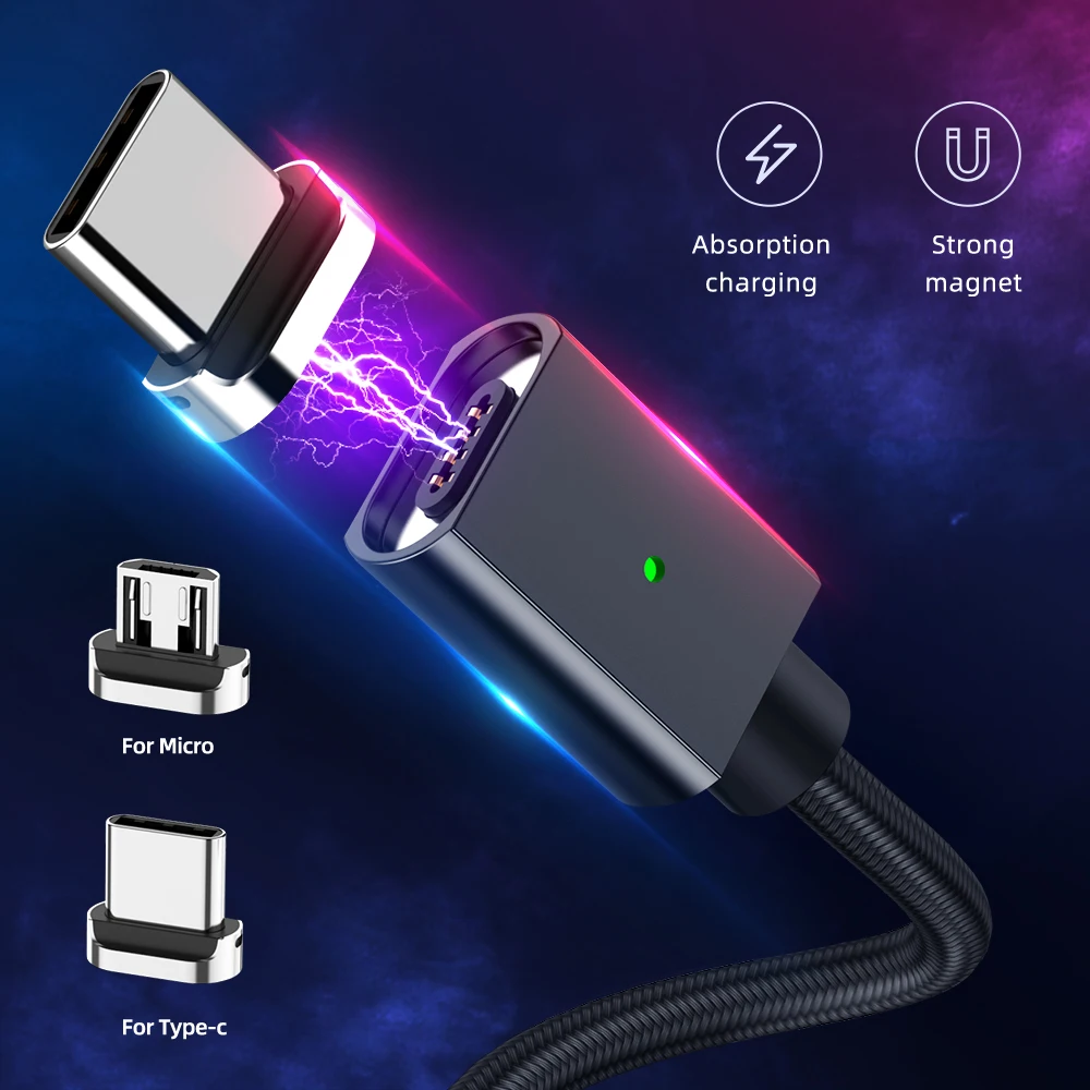 2 м Магнитный кабель USB Type C Micro для быстрой передачи данных Samusng S8 S9 Xiaomi Huawei