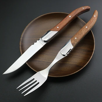 

High Quality Stainless Steel Steak Knife And Fork Cutlery With Color Wooden Handle