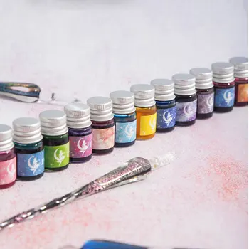 

Crystal Starry Sky Glass Pen and Ink Set Glass Dip Pen Fountain Pen Inks for Writing Drawing Office School Supplies JR D