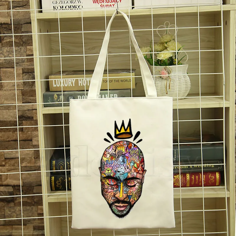 

Tupac 2pac Printed Graphic Cartoon Printed Canvas Shoulder Female Harajuku Funny Large-capacity Eco Environmental Shopper Bag