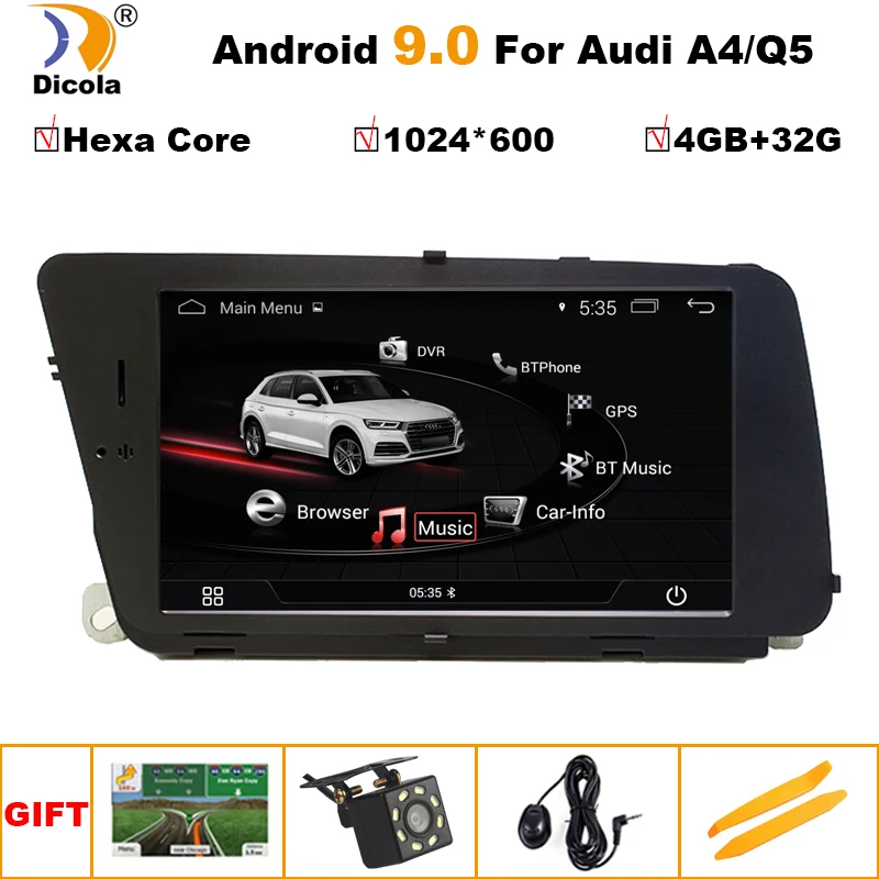 

4G+32G 6 Core DVD Player 2 Din Stereo Android System Car Radio for AUDI Q5 2009-2015 (with Original AUX) Support DAB DVR OBD