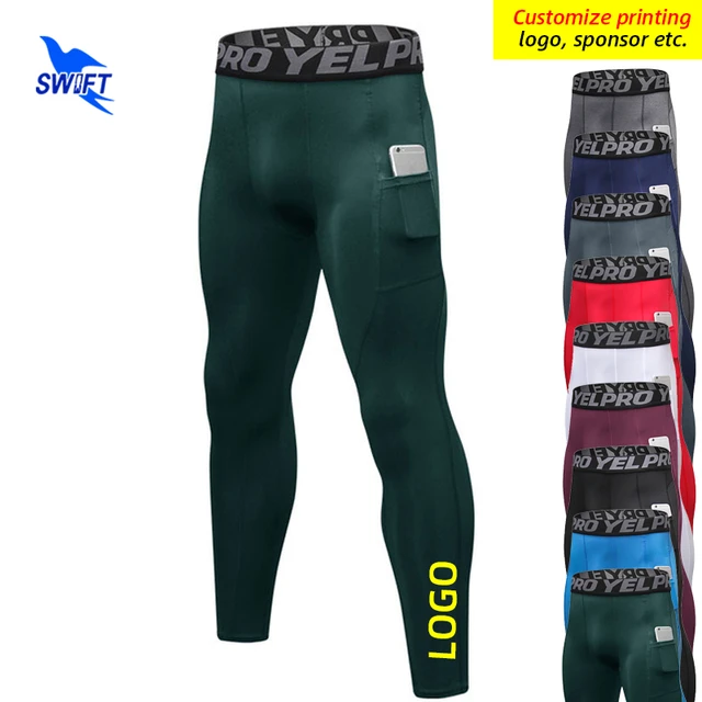 Mallas de compresión elásticas de secado rápido para hombre, pantalones  deportivos con bolsillo para gimnasio, Fitness, entrenamiento,  personalizado - AliExpress