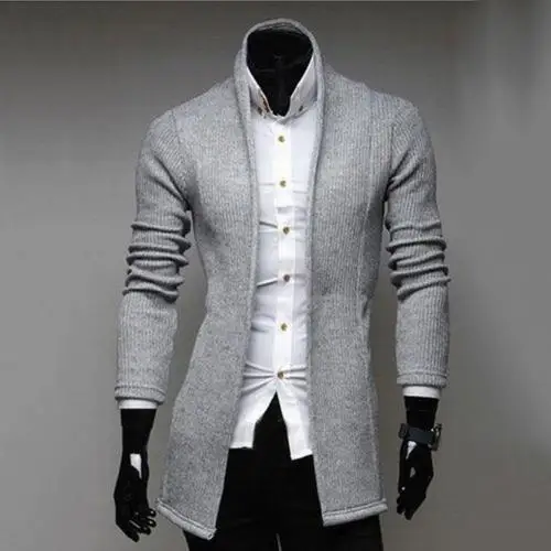 Модная осенняя куртка, длинный Тренч, Мужское пальто высшего качества, мужское пальто, Мужская ветровка - Цвет: Light Gray