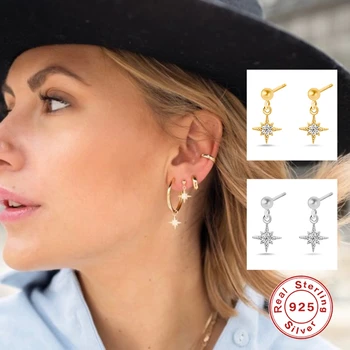 

2020 Hot Sale 925 Sterling Silver Stud Earrings For Women Zircon Fashio Star Pierced Earring Oorbellen Couple Gift Fine Jewelry