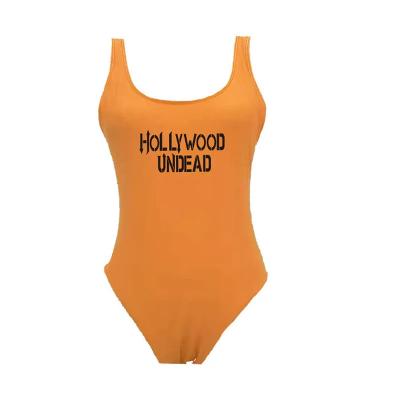 

HOLLYWOOD UNDEAD Letter Print Swimming Suits For Women Competitive Swimwear Women One Piece Swimsuit