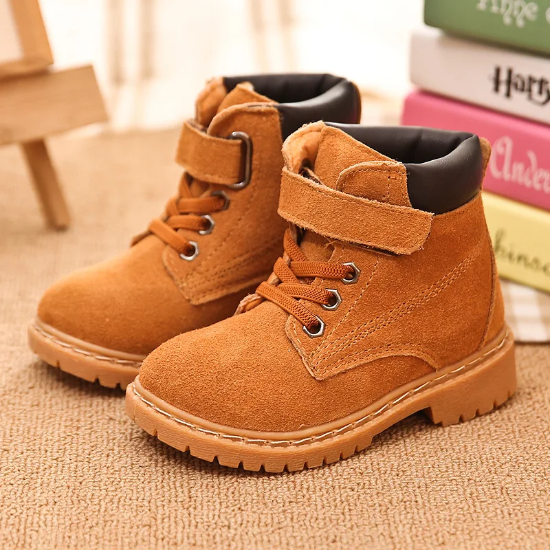 

Autumn & Winter New Style Genuine Leather CHILDREN'S Martin Boots Middle And Large Boy Shoes plus Velvet Men And Women Children