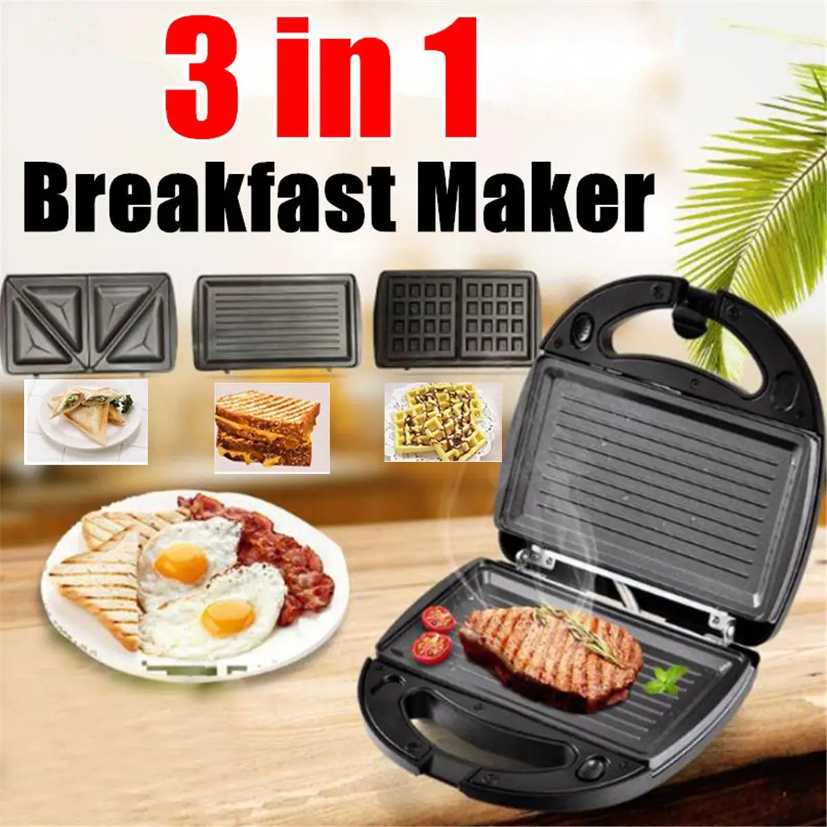 

3in1 Electric Waffles Maker Sandwich/Waffle/ Panini/ BBQ/Pizza/ Pancake Machine Non-stick Griddle Egg Cake Oven Breakfast Maker